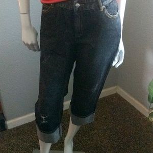 Michael Kors black distressed capri